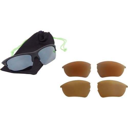 Madison Mission Matt Black Sunglasses - 3 Polarised Lens Pack-Silver Mirror/Bronze/Yellow