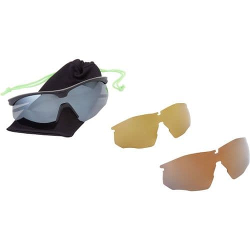 Madison Shields Matt Black Sunglasses - 3 Polarised Lens Pack-Silver Mirror/Bronze/Yellow