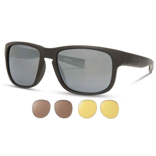 Madison Signal Matt Black Sunglasses - 3 Polarised Lens Pack-Silver Mirror/Bronze/Yellow