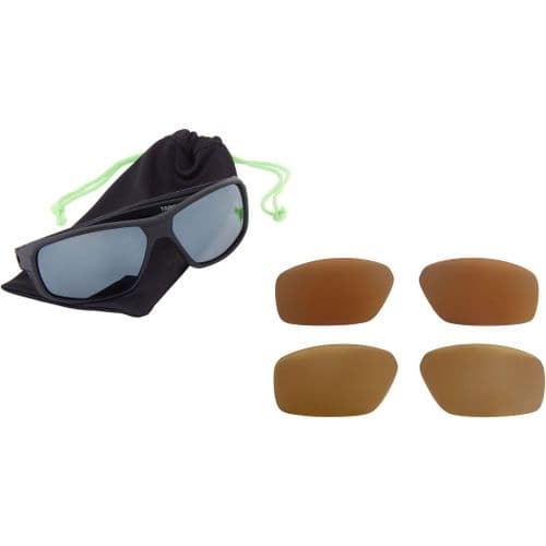 Madison Target Matt Black Sunglasses - 3 Polarised Lens Pack-Silver Mirror/Bronze/Yellow