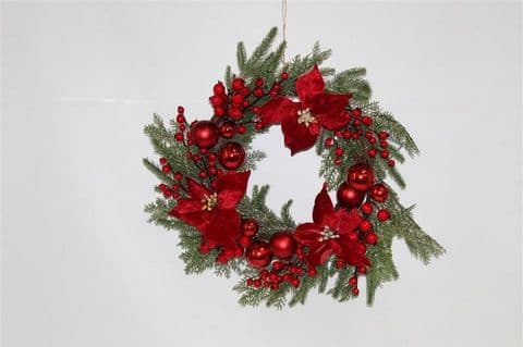 Christmas Prestige Poinsettia and Bauble Wreath
