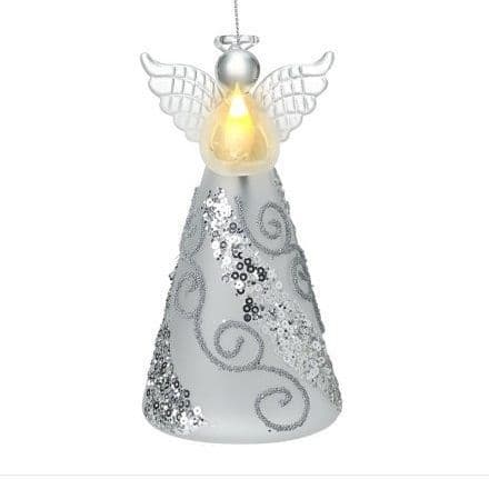 Christmas Silver Swirl Skirt Light Up Angel