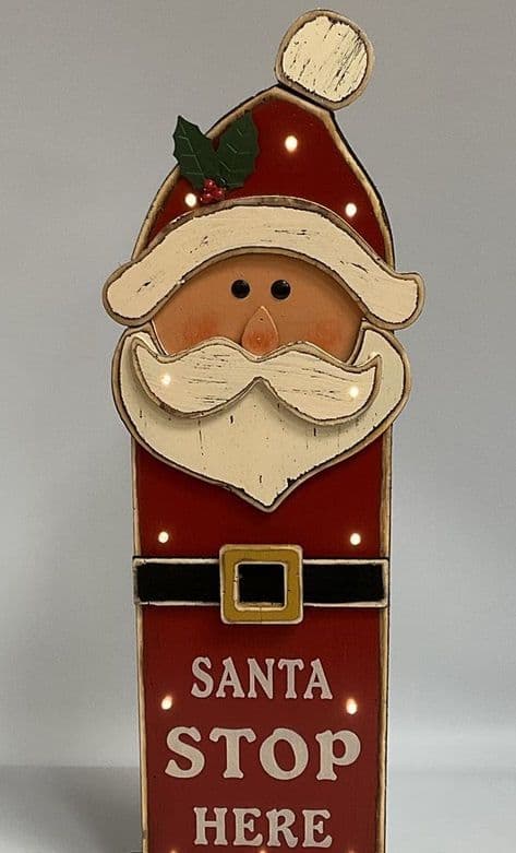 Santa Stop Here Wooden Light Up Sign