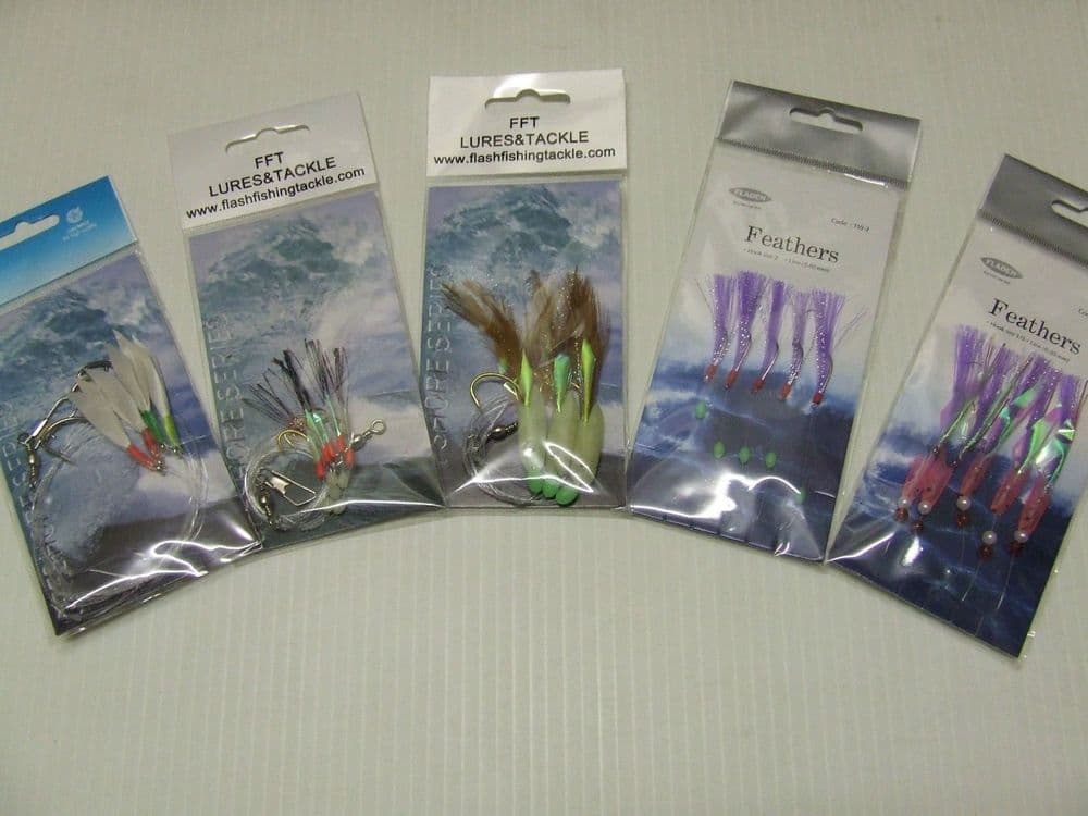 10 Feather Hokki Lures Sea Fishing Mackerel Herring Cod Pollock Bass ...