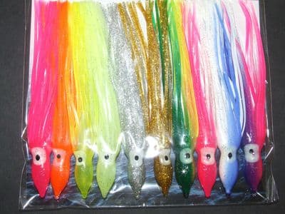 10 x Fladen 12cm Lumo Glitter Squid lures Mackerel Cod Sea Boat Beach Fishing