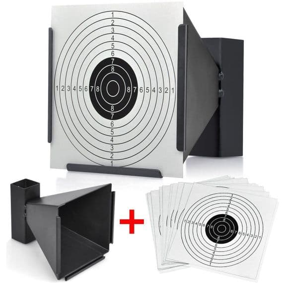 14cm Card Funnel Target Holder Pellet Trap +100 Targets For Air Rifle/Airsoft UK - 113105364066