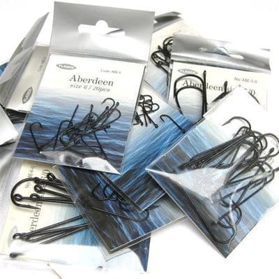 20 x FLADEN BLACK ABERDEEN HOOK SIZE 4 2 1 1/0 2/0 3/0 4/0 5/0 BEACH FISHING