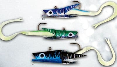 3 x FLADEN BASS HUNTER LURES 50g BLUE SILVER GREEN LUMO TAIL SEA BOAT FISHING