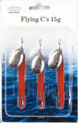 3 x FLADEN FLYING C SPINNER LURE 15g LUMO RED BLACK YELLOW BASS TROUT SEA FISH