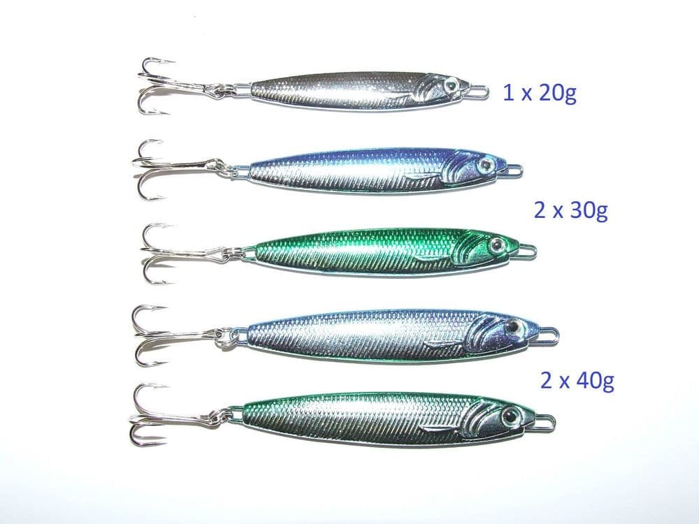 x 20g 30g 40g Mackerel Bass Cod Pike Spinners Treble Hooks