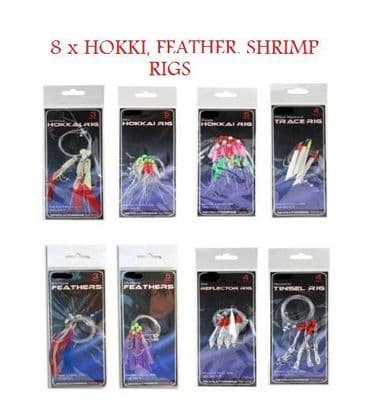 8 x HOKKI FEATHER SHRIMP SEA PIER BOAT BEACH FISHING RIGS HOOK LURE MACKEREL - 123218433061