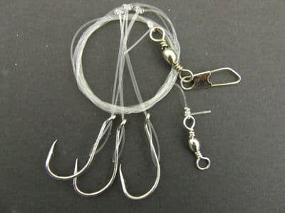 BAIT SQUID LURE RIG 3 x 6/0 HOOKS 70lb LINE BOAT BASS COD SEA FISHING LINE CLIP