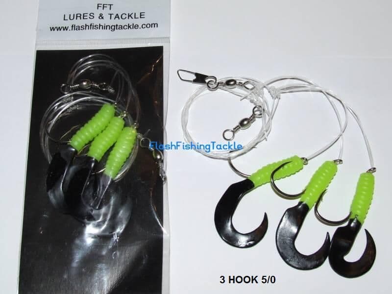 Black/Green Grub Rigs 3 x 5/0 Hooks | Squid/Eel/Prawn/Shrimp Rigs ...