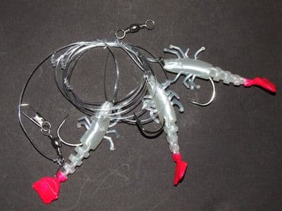 DEADLY PEARL PRAWN RIG LURE 3 x 6/0 HOOK BOAT BASS COD SEA FISHING LINE CLIP