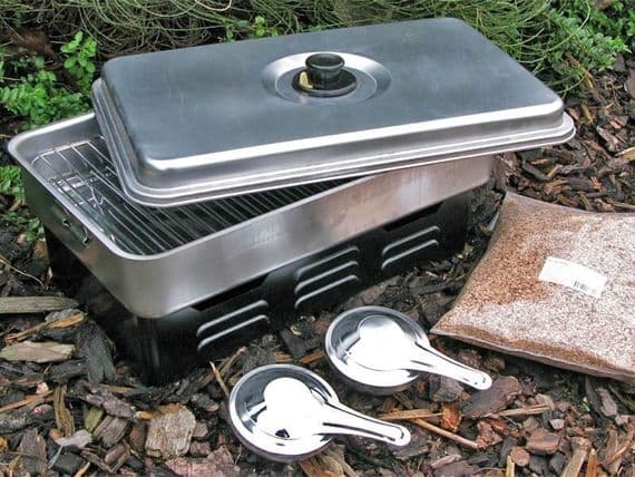 Home Fish Meat Smoker Oven 2 Burner BBQ Camping + FREE Wood Smoking Chips