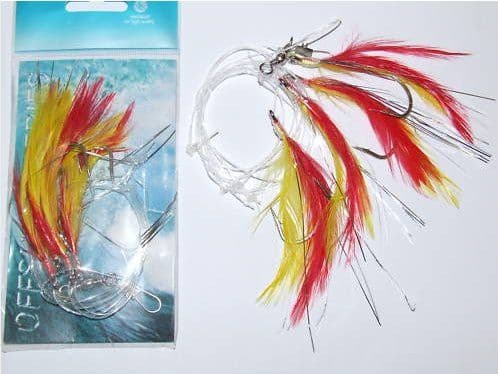 Red/Yellow Feathers | Feather Rigs | Flash Fishing Tackle