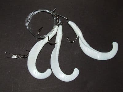 SUPER CATCH GHOST GRUB RIG LURE 3 x 6/0 HOOK BOAT BASS COD SEA FISHING LINE CLIP