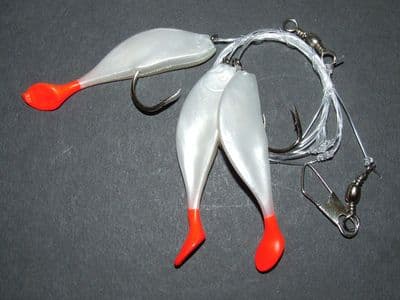 SUPER CATCH PEARL SHAD RIG LURE 3 x 6/0 HOOK BOAT BASS COD SEA FISHING LINE CLIP