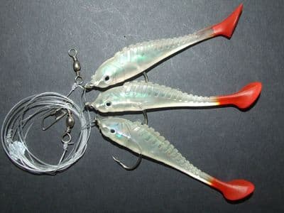 SUPER FISH SHAD RIG LURE 3 x 2/0 HOOKS BOAT PIER BASS COD SEA FISHING LINE CLIP
