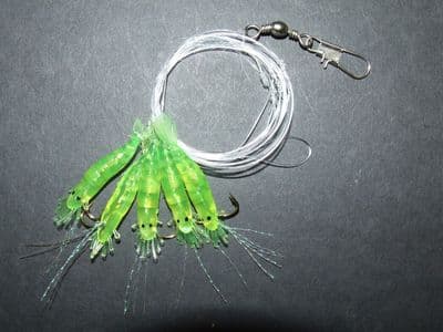 SUPER SHRIMP LURE RIG 5 x SIZE 2 HOOKS BOAT PIER BASS COD SEA FISHING LINE CLIP