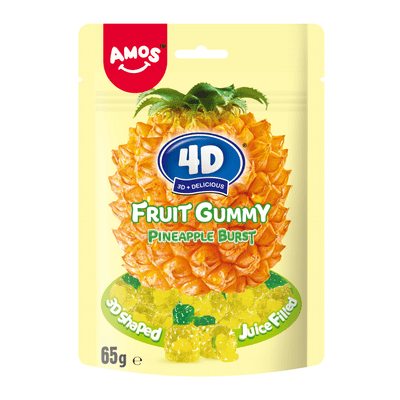 Amos 4D Fruit Gummy Pineapple Burst Peg Bag 12x65g