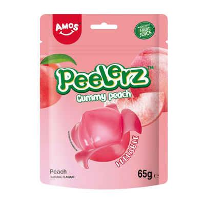 Amos Peelerz Gummy Peach Peg Bag 12x65g