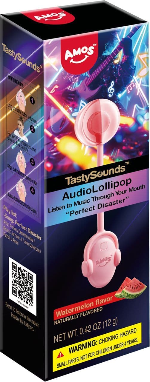 Amos Tasty Sounds Pop Watermelon Perfect Disaster Audio Lollipop 12x12g