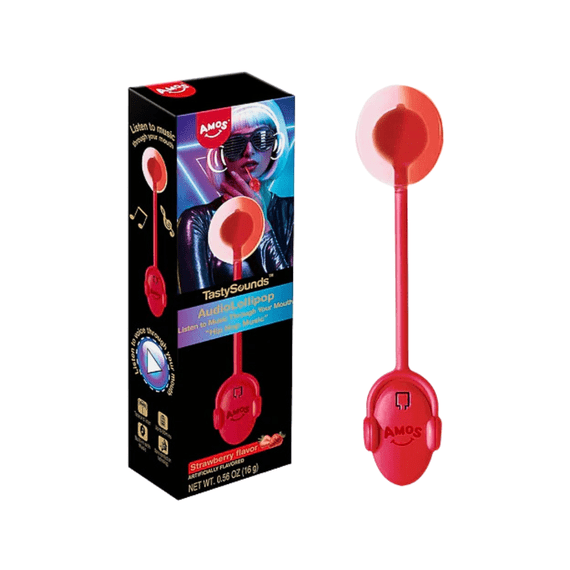 Amos Tasty Sounds Strawberry Hip Hop Audio Lollipop