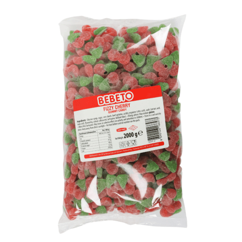 Bebeto Fizzy Cherry: Halal Twin Cherry Sweets 2kg Bulk