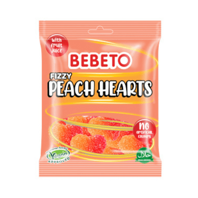 BEBETO PRE PACK FIZZY PEACH HEARTS 10X150G