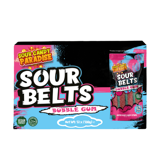 Candy Paradise Sour Belts Bubblegum 12x100g