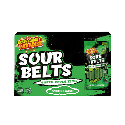 Candy Paradise Sour Belts Green Apple 12x100g