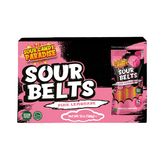 Candy Paradise Sour Belts Pink Lemonade 12x100g