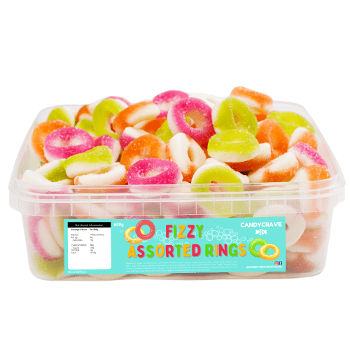 CANDYCRAVE FIZZY ASSORTED RINGS 600G TUB