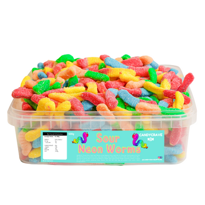 CANDYCRAVE SOUR NEON WORMS 600G TUB