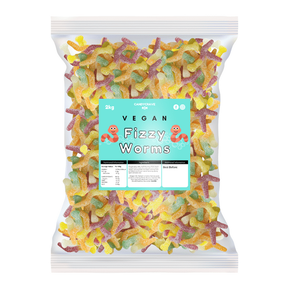 CANDYCRAVE VEGAN FIZZY WORMS 2KG
