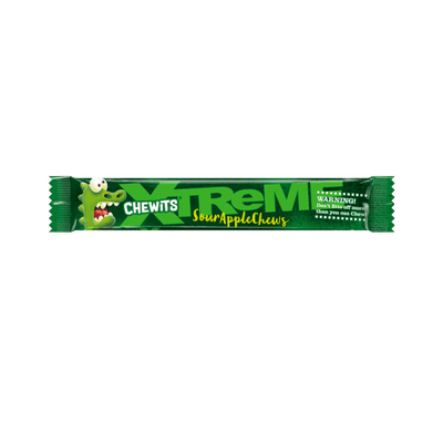 CHEWITS EXTREME SOUR APPLE CHEWS 24x34g