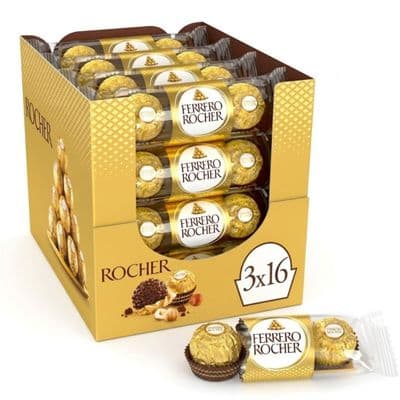 Ferrero Rocher Milk Chocolate Hazelnut Pralines Pack 3 Pieces 16x37.5g