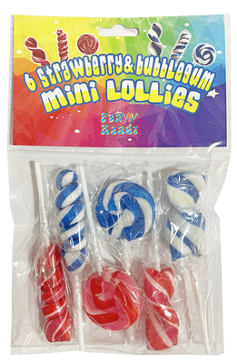 FUN KANDY MINI LOLLIES STRAWBERRY & BUBBLEGUM  6X17G