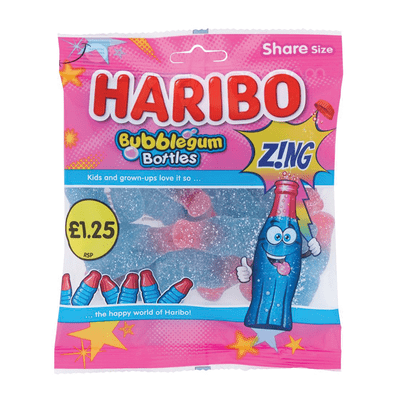 Haribo Bubblegum Bottles Zing 12x140g PMP £1.25