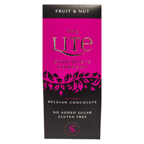 LITE BELGIAN MILK FRUIT & NUT STEVIA CHOCOLATE BAR x12