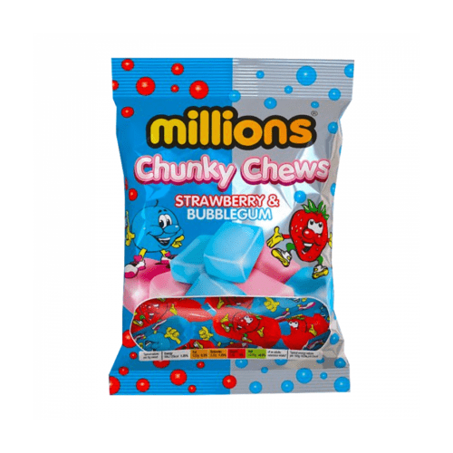 MILLIONS CHUNKY CHEWS STRAWBERRY BUBBLEGUM 12X150G