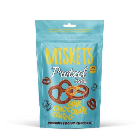 Miskets salty pretzels covered in milk chocolate