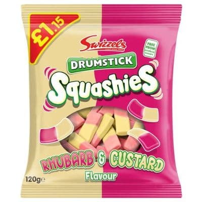 SWIZZELS DRUMSTICK SQUASHIES  RHUBARB & CUSTARD 12x120g BAG