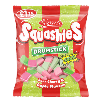 SWIZZELS SQUASHIES DRUMSTICKS SOUR CHERRY & APPLE £1.15 PMP 12X120G