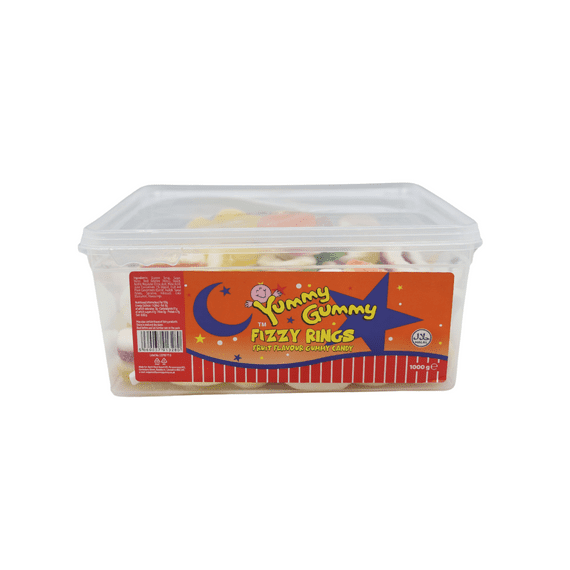YUMMY GUMMY FIZZY RINGS 1000G TUB