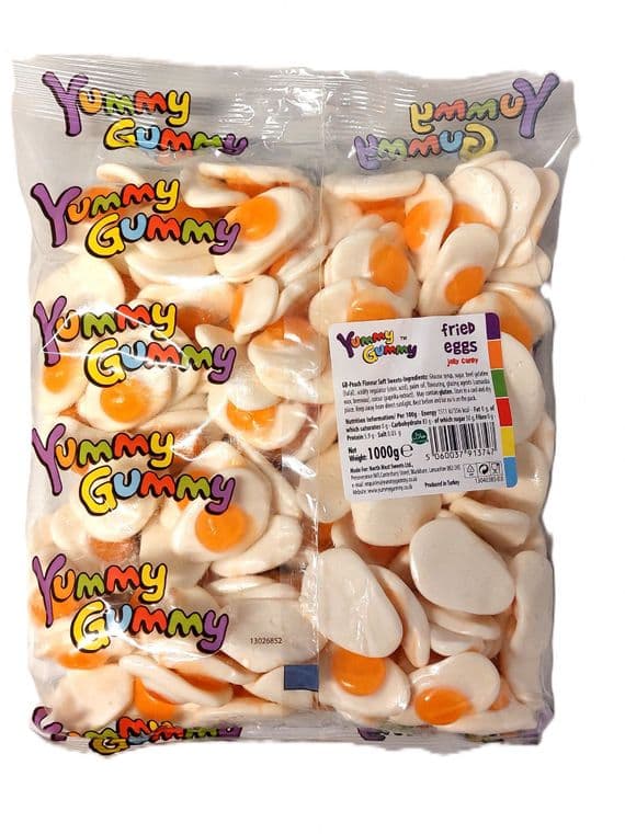 Yummy Gummy Fried Egg jelly sweets in a 1kg wholesale bag