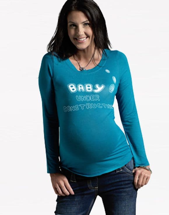 FunMum 'Baby Under Construction' LS Turquoise Maternity Top (S only left) - SALE