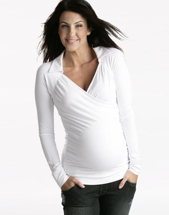 FunMum LS Crossover Maternity / Nursing Shirt (Black or White) - SALE