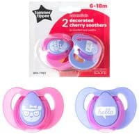 Tommee Tippee Essentials Decorated Cherry Soothers 6-18mths (2pk) - SALE